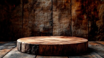 Wooden Pedestal On Rustic Barn Wood Background With Soft Natural Light For Organic Product Displays . Generative ai