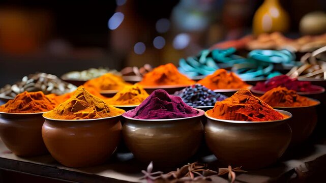 Vibrant spice market in a bustling city showcasing colorful spices from local vendors