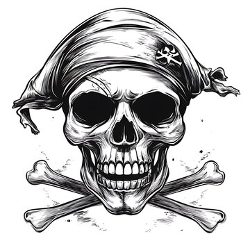 recommend clip art: Black and white cartoon Pirate skull Design Illustration. generative AI