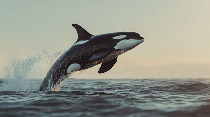 Fototapeta premium Orca Leaping from the Water at Sunset