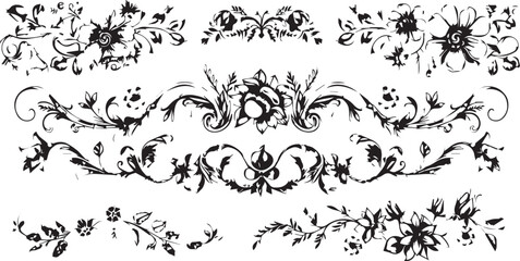 
Big set of decorative elements and vector graphics in a hand drawn floral ornament collection with line on a white background