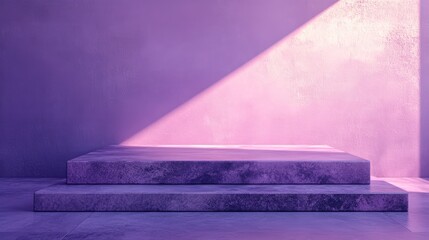Stone Platform With Light Purple Background And Abstract Lines For Artistic Product Displays . Generative ai