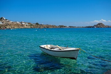 Naklejka premium Mykonos, sitting in the Aegean Sea, is one of the most famous Greek Islands