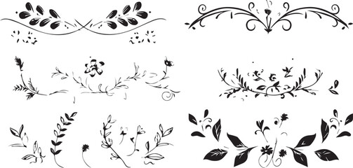 
Big set of decorative elements and vector graphics in a hand drawn floral ornament collection with line on a white background