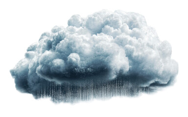 A large, fluffy cloud releasing rain in the sky, cut out - stock png.