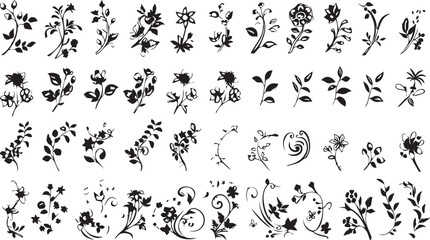 
Big set of decorative elements and vector graphics in a hand drawn floral ornament collection with line on a white background