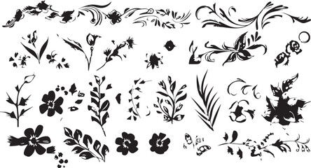 
Big set of decorative elements and vector graphics in a hand drawn floral ornament collection with line on a white background