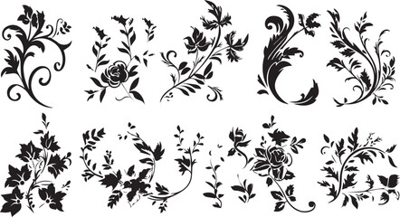 
Big set of decorative elements and vector graphics in a hand drawn floral ornament collection with line on a white background