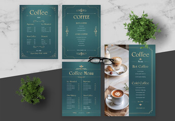 Green Gradient And Gold Coffee Menus