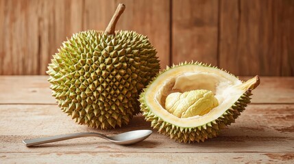 Durian Fruit on a Wooden Surface