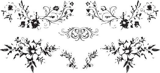 
Big set of decorative elements and vector graphics in a hand drawn floral ornament collection with line on a white background