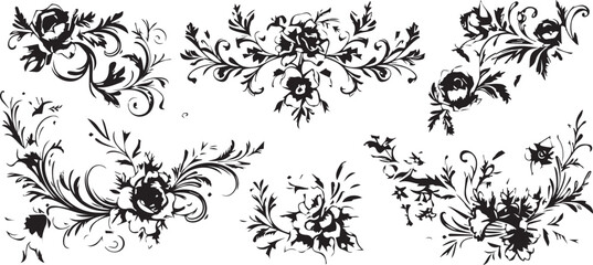 
Big set of decorative elements and vector graphics in a hand drawn floral ornament collection with line on a white background