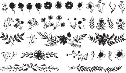 
Big set of decorative elements and vector graphics in a hand drawn floral ornament collection with line on a white background