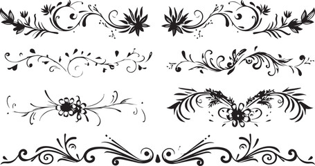 
Big set of decorative elements and vector graphics in a hand drawn floral ornament collection with line on a white background