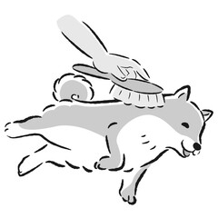 犬をブラッシングするイラスト