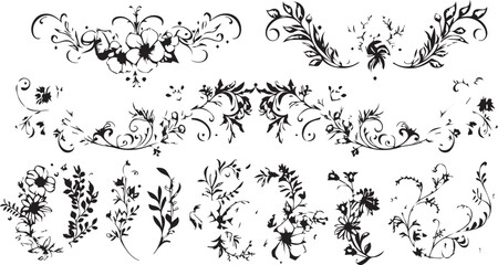 
Big set of decorative elements and vector graphics in a hand drawn floral ornament collection with line on a white background