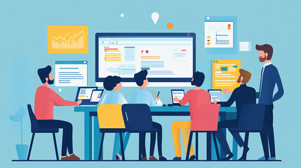 computer professional software people team business development meeting in office company and training group modern creative.