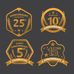set of Happy Anniversary celebration badge and logo.