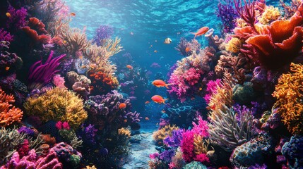 Vibrant Coral Reef with Colorful Fish.