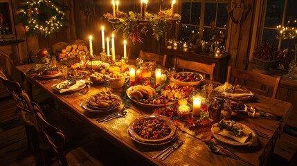 Festive Thanksgiving Dinner Table Setting.