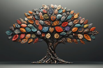 A tree with leaves made of various cultural symbols, illustrating the richness of diversity and the nurturing role of affirmative action in society.