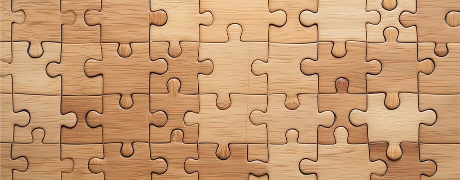 Wooden Background: Wooden jigsaw puzzle pieces forming a seamless pattern.