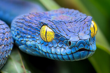 Blue insularis viper snake face and head close-up
