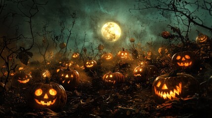 Jack-O'-Lantern Forest at Night.