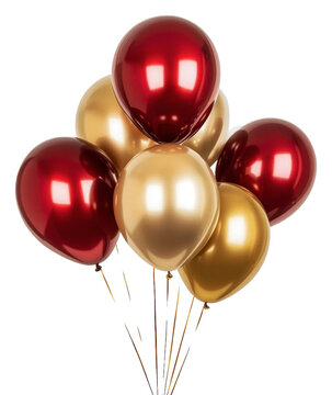 Fototapeta Red and gold balloons for celebrations, cut out - stock png.