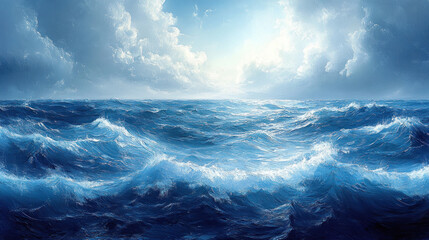 Fototapeta premium Ocean Scenes: Deep blue ocean waters and waves, evoking a sense of calm and serenity.