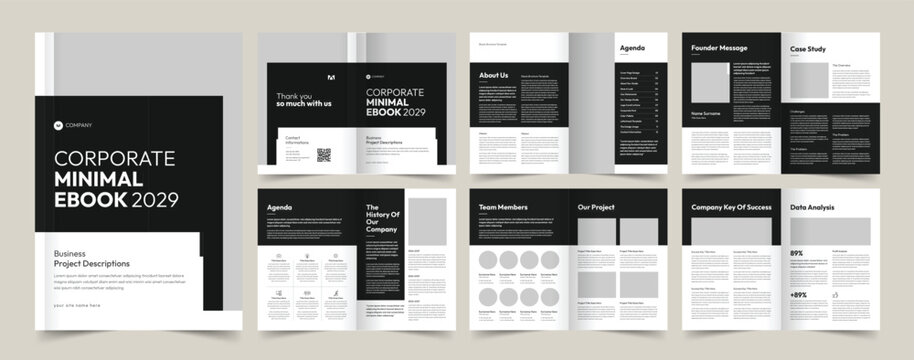 E-Book Layout, Minimal eBook Template, Brochure Design, A4 Template