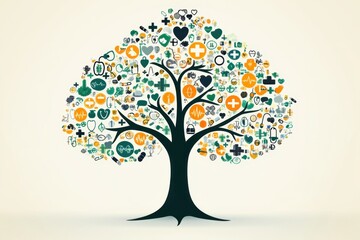 A conceptual tree made of healthcare symbols, representing the growth and support of community health initiatives under the Affordable Care Act.