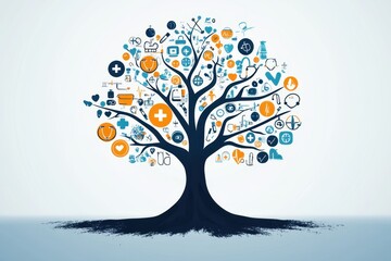 A conceptual tree made of healthcare symbols, representing the growth and support of community health initiatives under the Affordable Care Act.