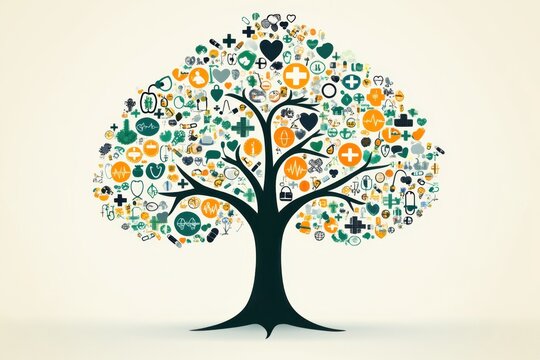 A conceptual tree made of healthcare symbols, representing the growth and support of community health initiatives under the Affordable Care Act.