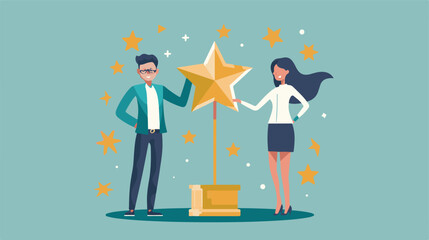 
Professional or expert who success and win award best office employee or specialist with skills to achieve goal concept success businessman and businesswoman professional stand with star award