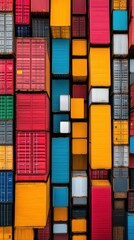 Fototapeta premium A colorful image of stacked shipping containers with a white truck in the middle