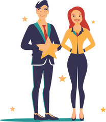 
Professional or expert who success and win award best office employee or specialist with skills to achieve goal concept success businessman and businesswoman professional stand with star award