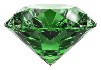 Vibrant green gem shines in bright light, cut out - stock png.