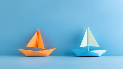 pastel color paper boat on clean background with copy space, learning and education concept ai generative.