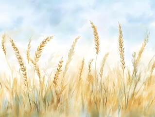 Fototapeta premium watercolor rice field Illustration, Generative AI