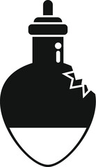 Black solid icon for a broken chemistry glass, isolated vector illustration