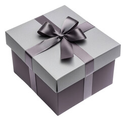Fototapeta premium Gray gift box with ribbon on white, cut out - stock png.