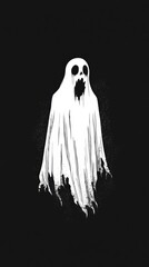 A ghostly figure with a mouth open and a skull on its head