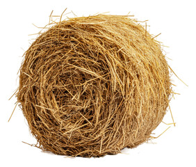 Obraz premium Round hay bale sitting alone on a white background, cut out - stock png.