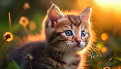かわいい子猫のカレンダー風のイラスト、自然な背景に少しぼかしを入れて簡素に仕上げる Generated by AI