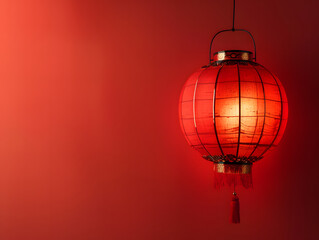 Fototapeta premium Red lantern on red background