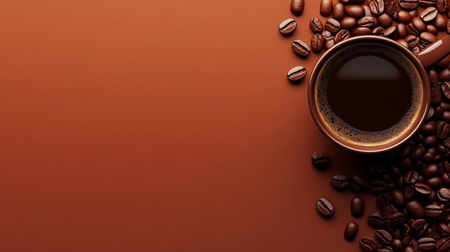 Coffee beans and a mug of java isolated pastel background Copy space