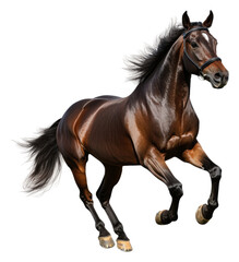 Fototapeta premium Brown horse galloping in an open field, cut out - stock png.