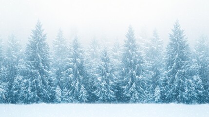 Naklejka premium Tranquil Winter Wonderland: Snowy Forest Landscape with Light Snowfall for Holiday Season Advertising