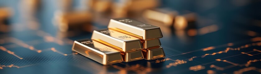 Group of gold bars and real estate symbols orbiting around a central figure, showcasing diversified assets built from savings